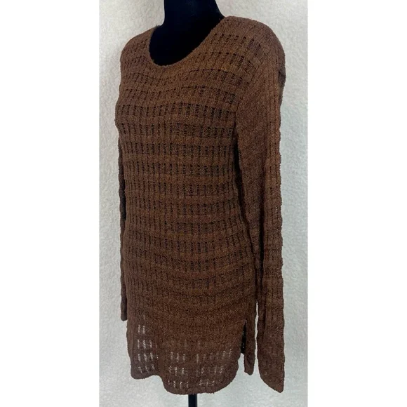 (VTG) JH COLLECTIBLES • Brown Open Knit Scoop-Neck Long Sleeve Sweater, S - Picture 4 of 11